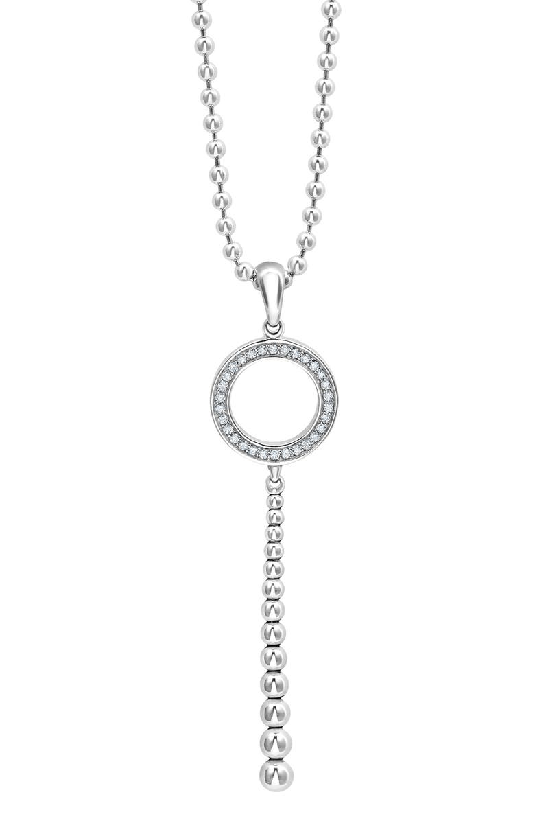 LAGOS Enso Caviar Bead & Diamond Y-Necklace, Main, color, Silver/Diamond