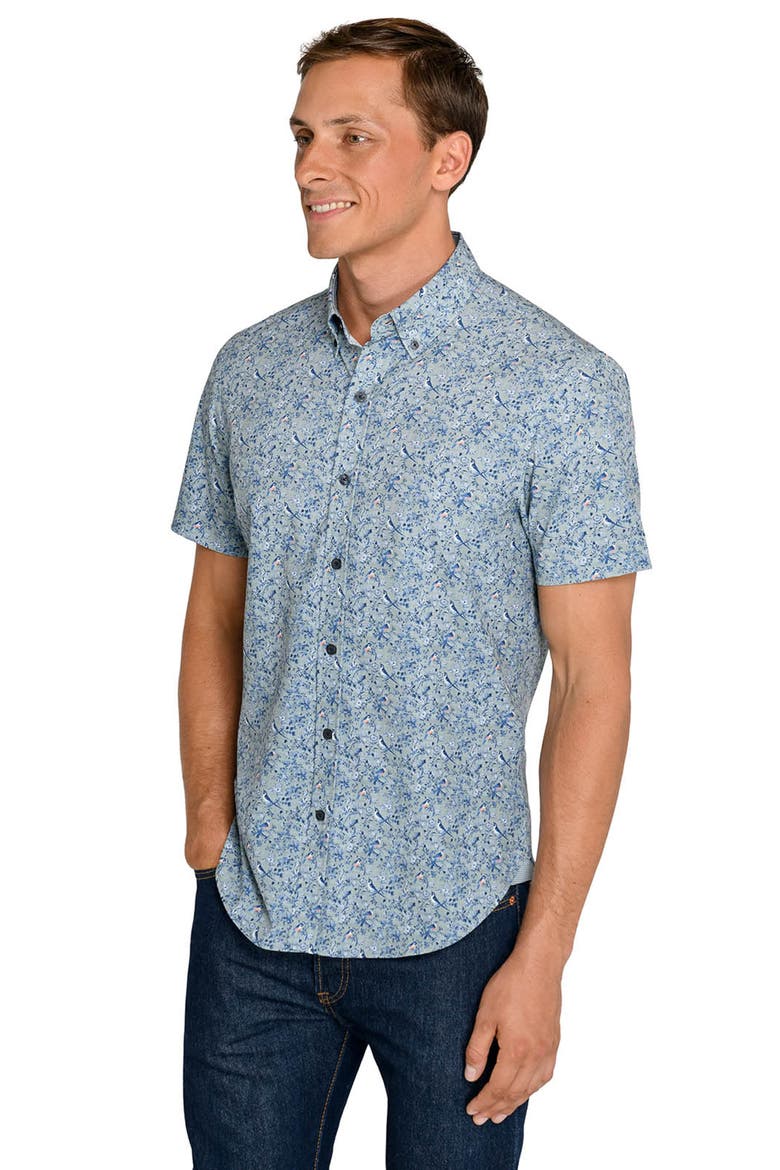 Robin Floral Short Sleeve Button Down Shirt, Alternate, color, SAGE