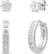 HMY JEWELRY Set of 2 Stainless Steel Crystal Stud & Hoop Earrings