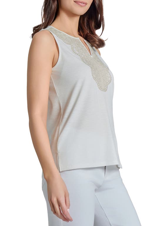 Jones New York Petite Sleeveless Embroidered V-neck Top In Nyc White/natural Stone
