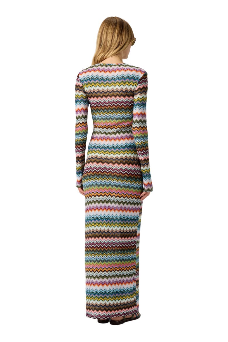 Long Cover-up In Lamé Viscose With Pixel-effect Zigzag Pattern, Alternate, color, Black & Multicoloured