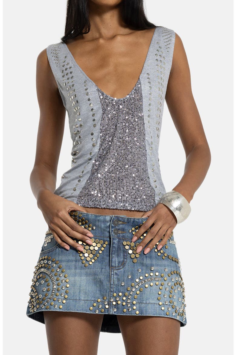 Studded Sequin Plunge Neck Tank (Women) | Nordstrom