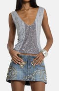 JADED LONDON Studded Sequin Plunge Neck Tank