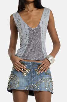 Studded Sequin Plunge Neck Tank