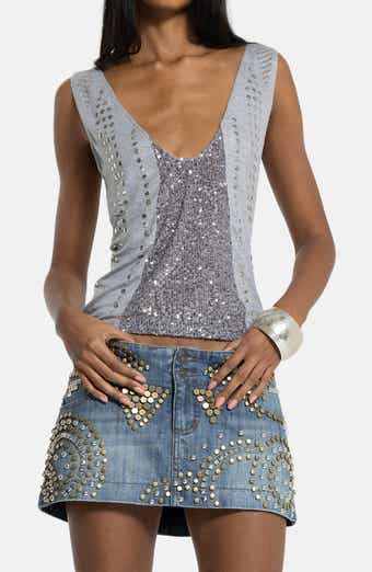Studded Sequin Plunge Neck Tank