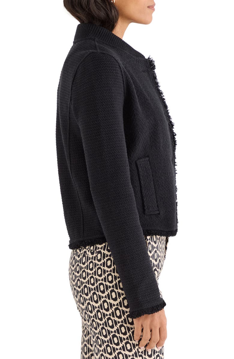 NIC+ZOE Fringe Mix Knit Bomber Jacket, Alternate, color, Black Onyx