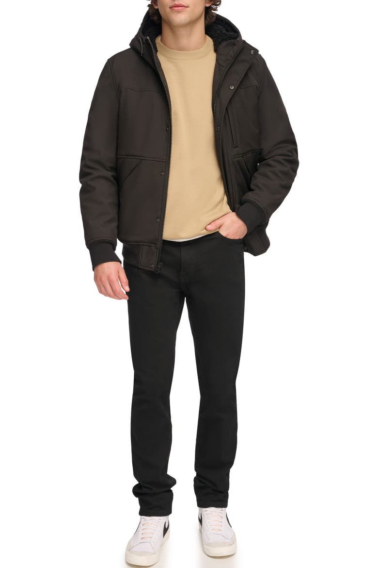 Faux Shearling Lined Soft Shell Bomber Jacket, Alternate, color, BLACK