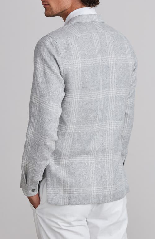 Emanuel Berg Dobby Check Camp Collar Linen & Silk Blend Shirt Jacket In Silver