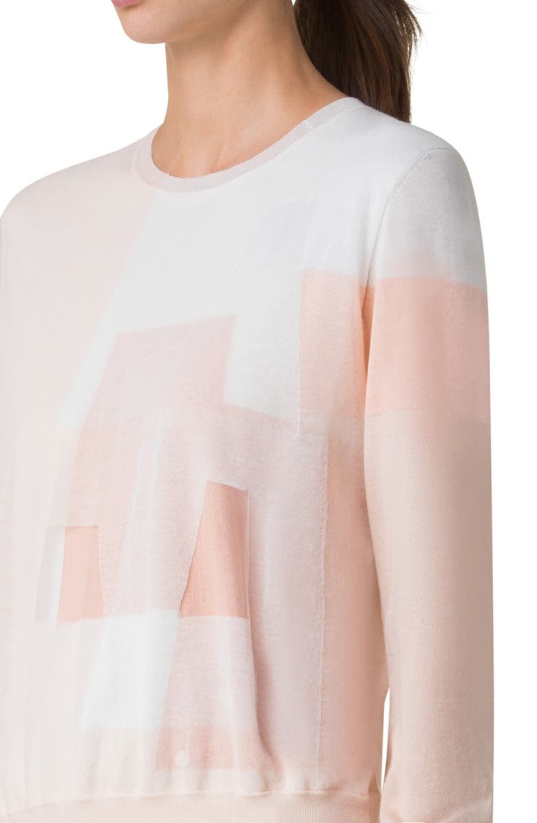 Akris Intarsia Trapezoid Cotton & Silk Blend Sweater, Alternate, color, Seashell