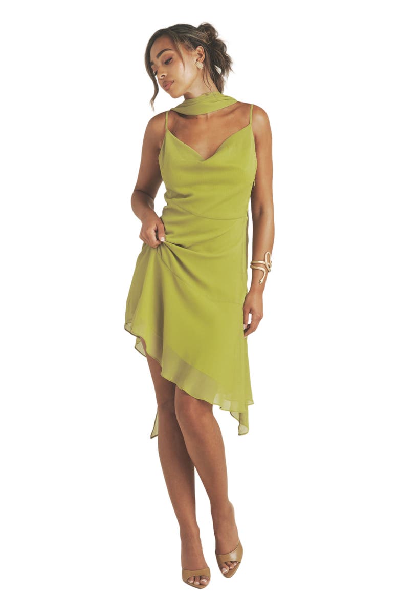 Six Stories Ava Cowl Neck Chiffon Mini Dress, Alternate, color, Green