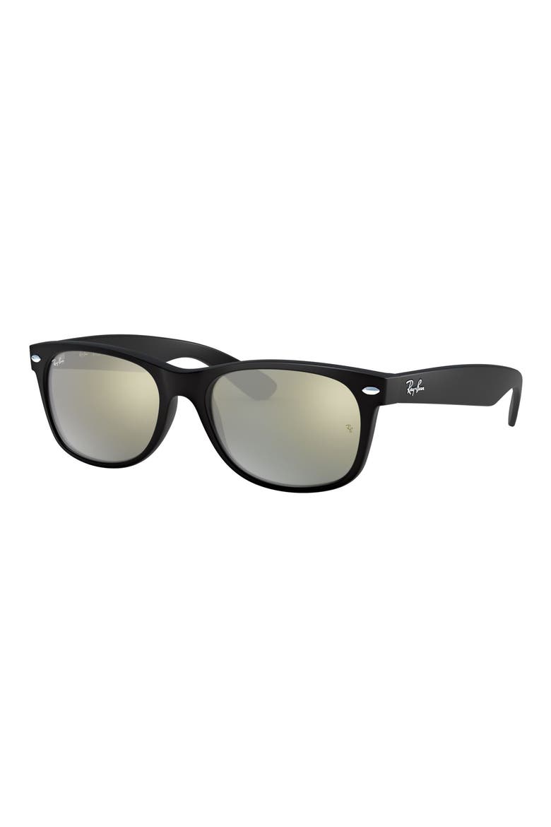 'New Wayfarer' 55mm Sunglasses, Alternate, color, RUBBER BLACK/GRN SILVER MIRROR