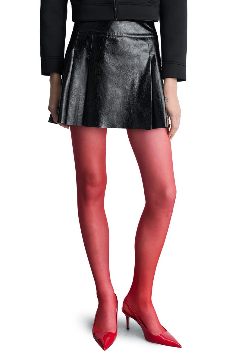 MANGO Pleated Faux Leather Miniskirt, Main, color, Black