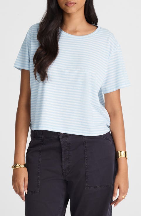 Stripe Boxy Crop Slub T-Shirt