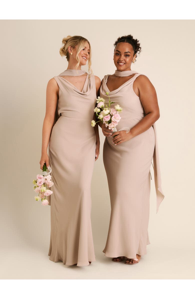 Six Stories Plunge Cowl Chiffon Bridesmaid Dress, Alternate, color, Truffle