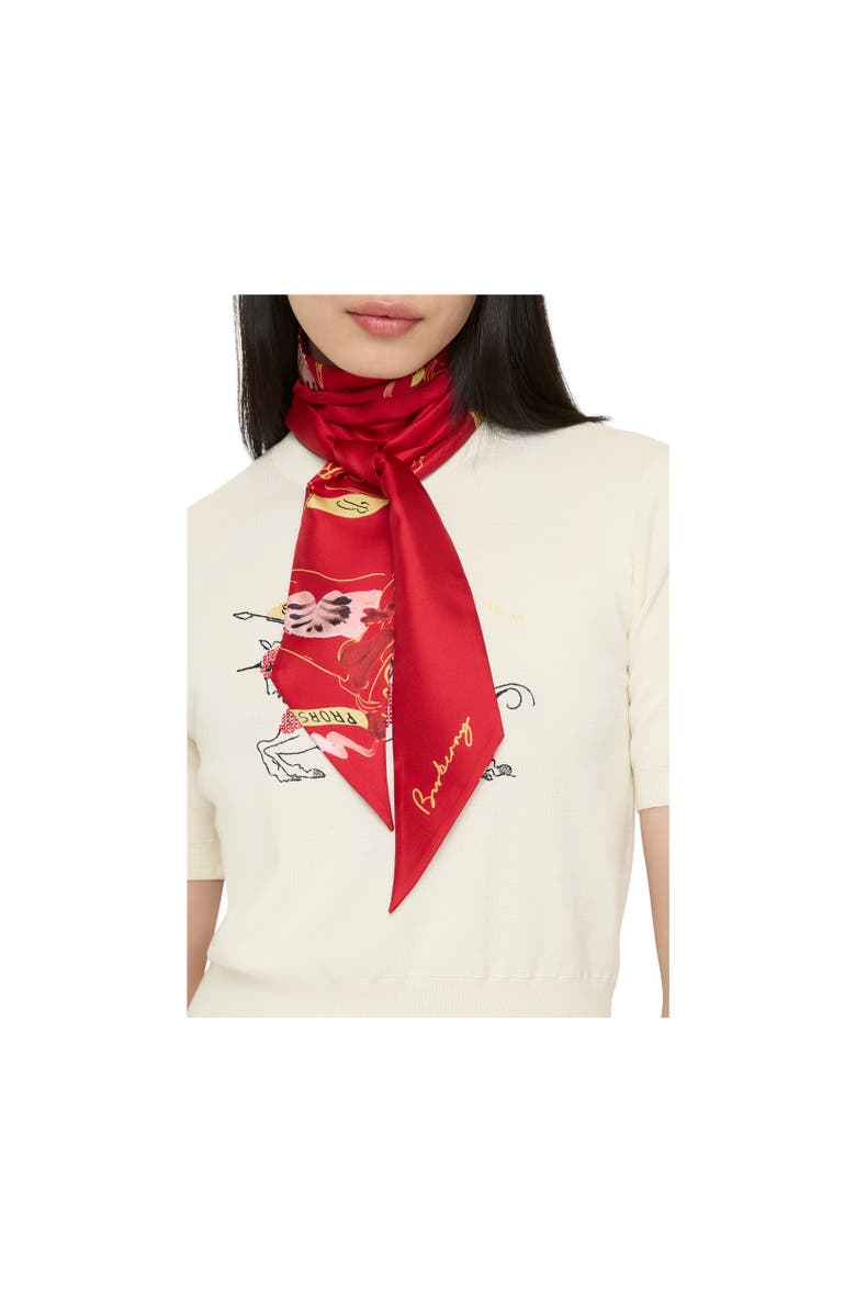 Burberry Skinny Watercolour EKD Silk Scarf, Alternate, color, Crayon Red