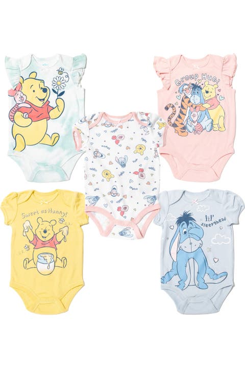 Winnie the Pooh Girls' 5-Pack Short Sleeve Bodysuits