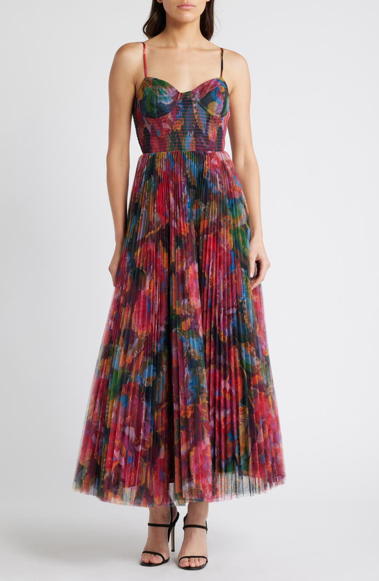 Hutch Smocked Tulle Gown, Alternate, color, Black Floral