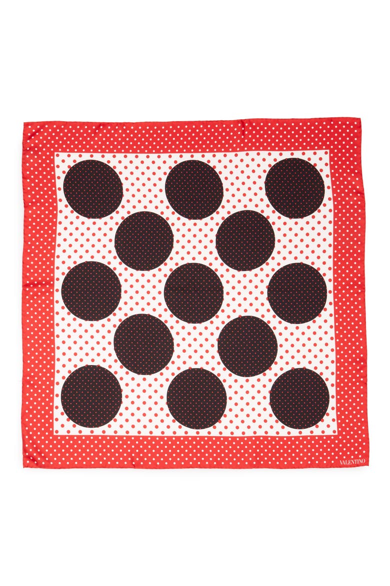 Valentino Classic Dot Silk Scarf, Main, color, RED MULTI