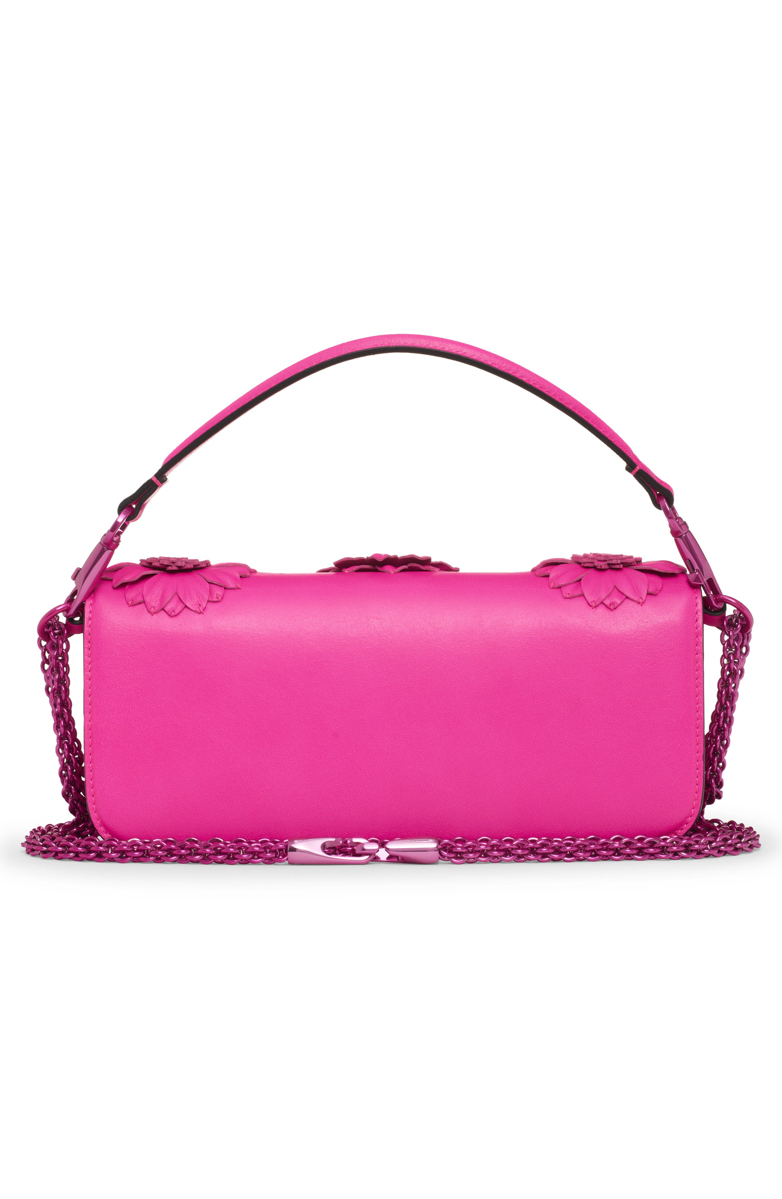 Valentino Garavani Locò Pink PP Floral Appliqué Leather Shoulder Bag, Alternate, color, 