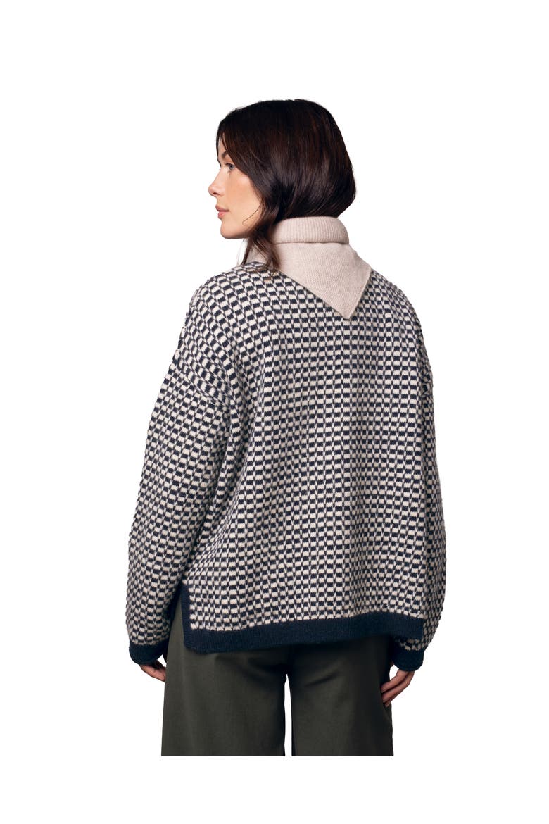 Micro Check Funnel Neck Sweater, Alternate, color, Navy / Ecru
