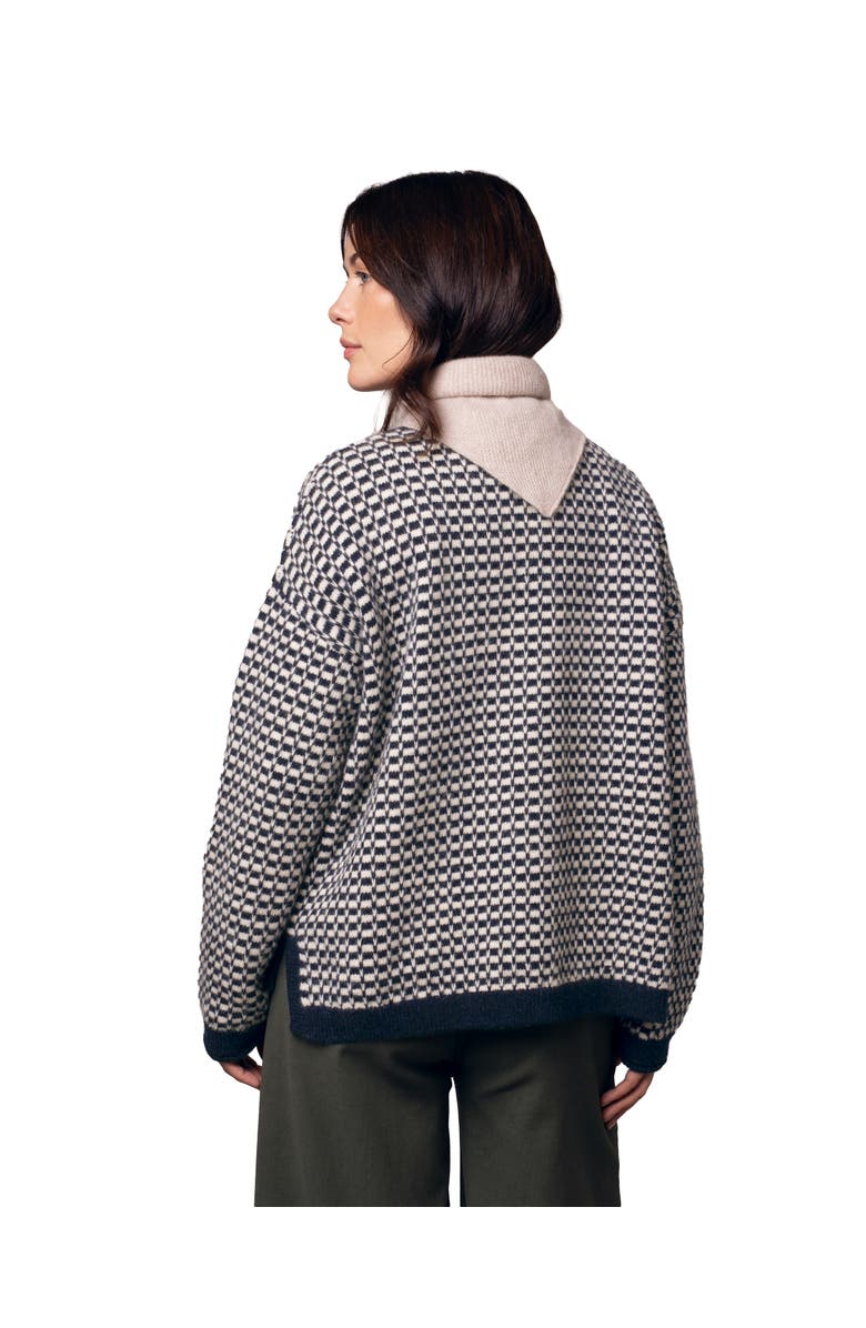 Celtic & Co. Micro Check Funnel Neck Sweater, Alternate, color, Navy / Ecru