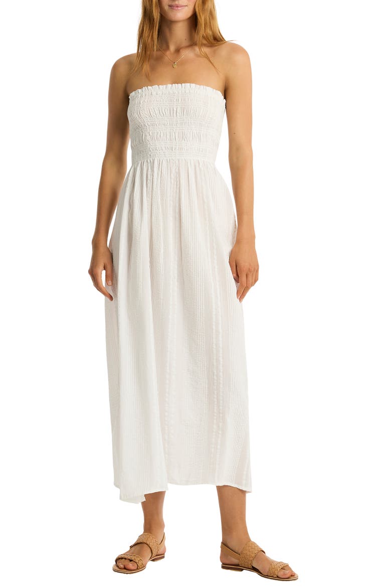 Heatwave Strapless Cotton Cover-Up Dress, Main, color, WHITE