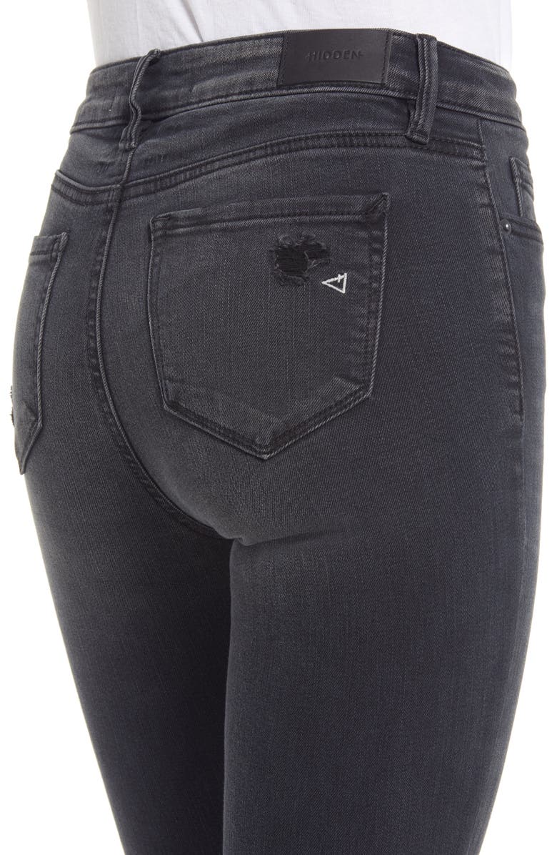 HIDDEN JEANS Distressed High Waist Raw Hem Skinny Jeans, Alternate, color, Black