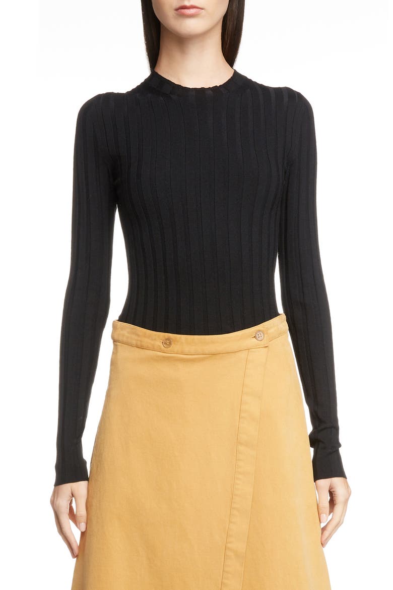 Ribbed Wool Blend Sweater, Main, color, BLACK