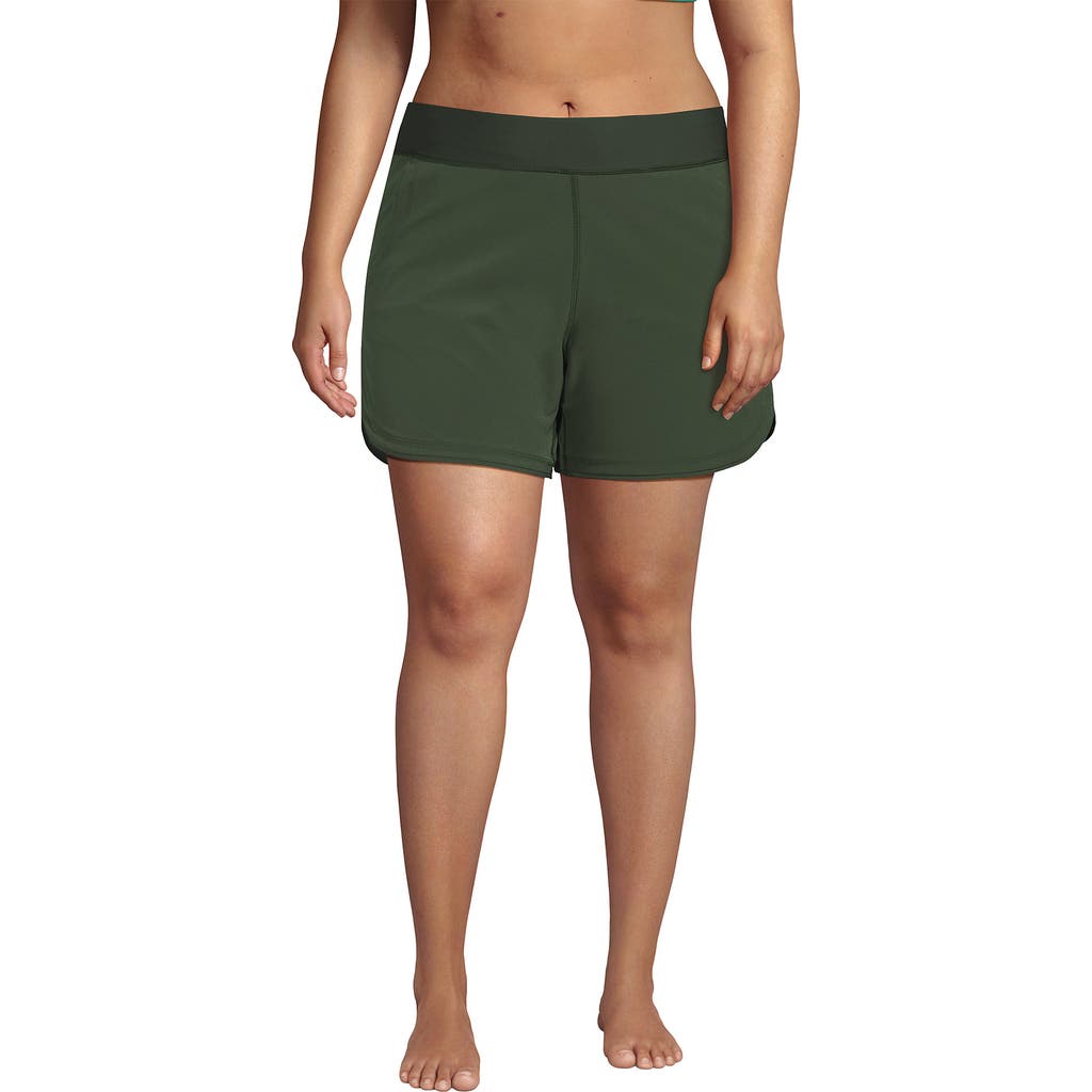 Lands' End Plus Size 5" Board Shorts With Panty In Rich Olive Green