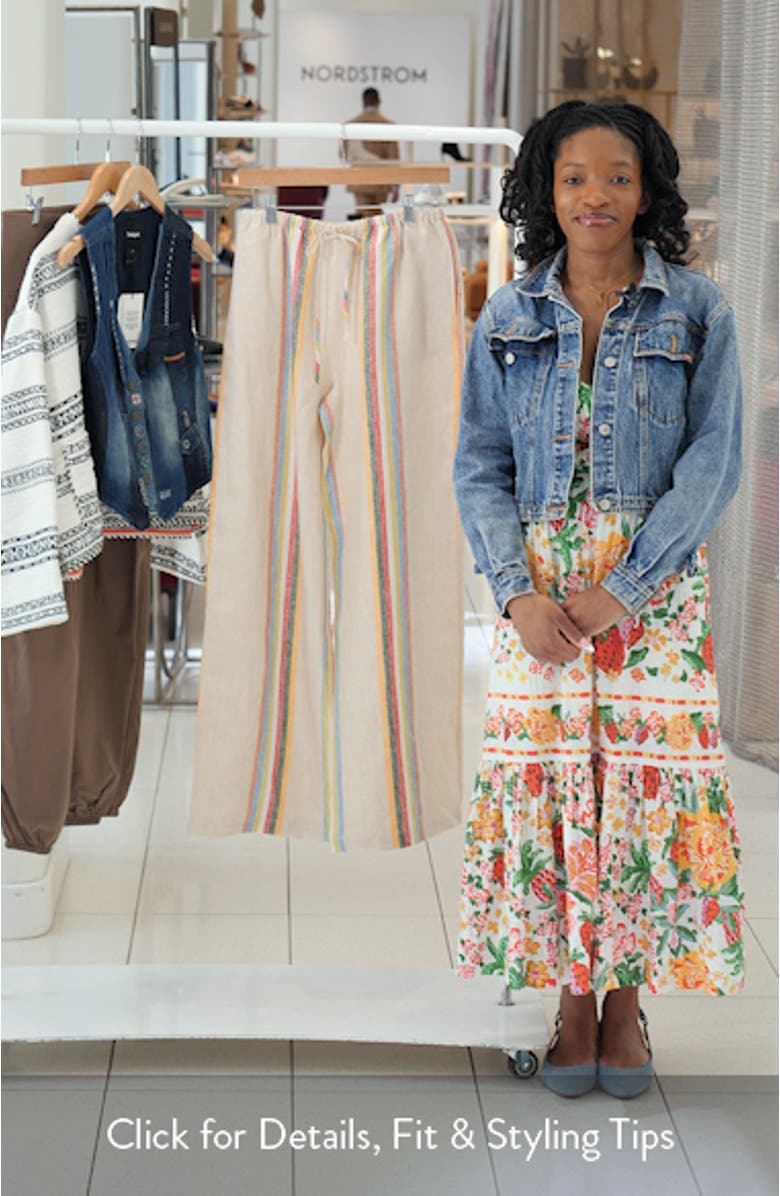 Mateo Placed Stripe Linen Drawstring Pants, sales video thumbnail