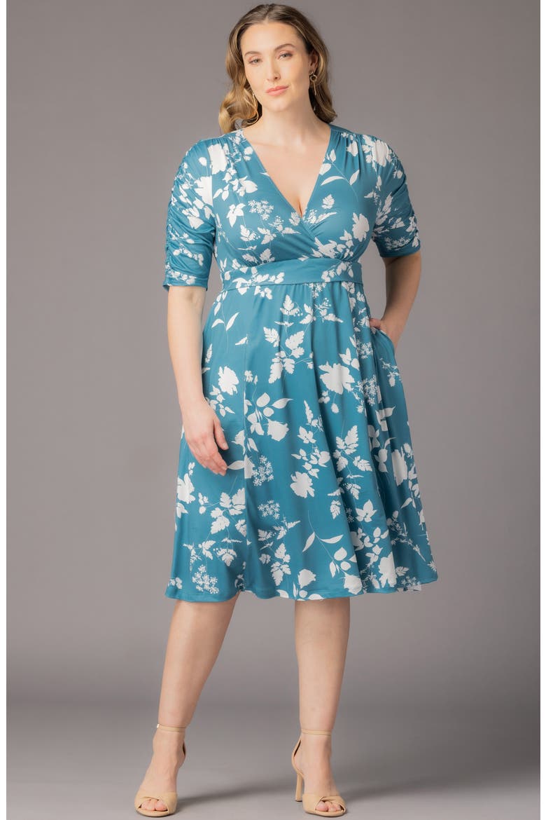 Gabriella Print Jersey A-Line Dress, Alternate, color, AQUA BLOOMS