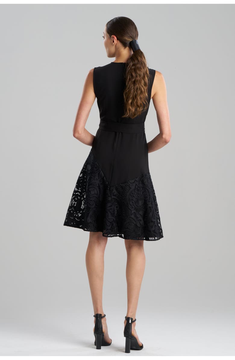 Natori SUZANI LACE Diagonal Seam Flare Dress, Alternate, color, Black