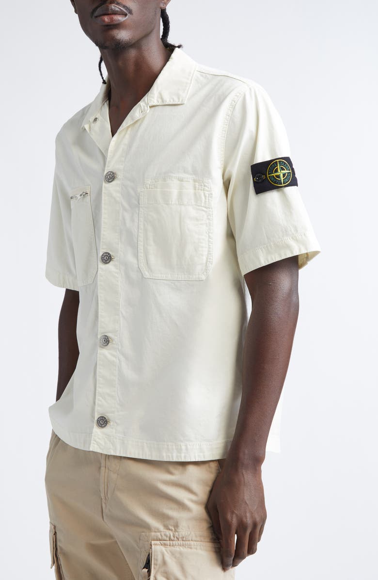 Stone Island Short Sleeve Stretch Cotton Button-Up Shirt, Alternate, color, V0093 Ivory