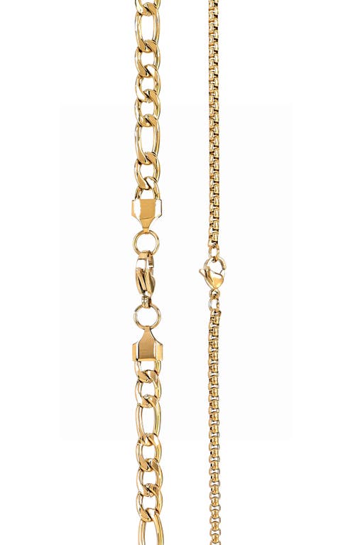 American Exchange Set Of 2 Figaro Chain & Pavé Crystal Cross Pendant Necklaces
