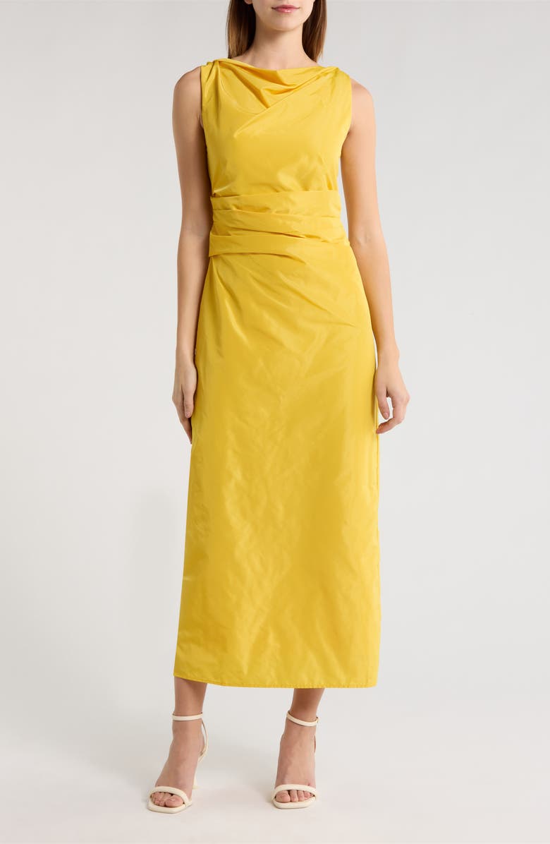 STAUD Callie Ruched Midi Dress, Main, color, Sunshine