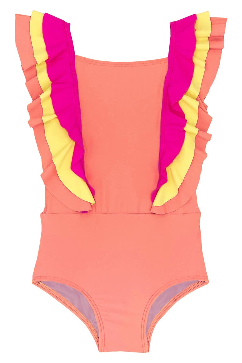 Kids' Ruffle One-Piece Swimsuit (Nordstrom Exclusive), Main, color, CORAL