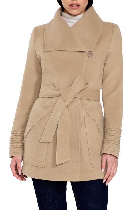 Baby Alpaca & Wool Cropped Wide Collar Wrap Coat