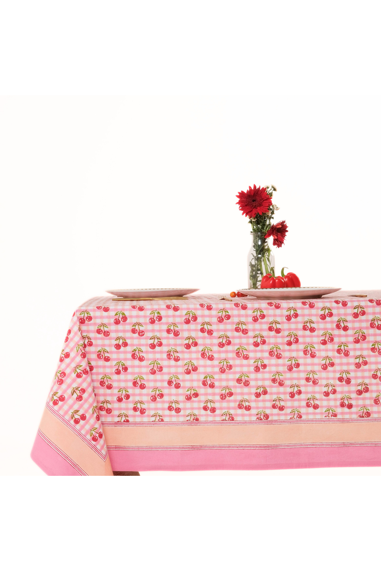 Cherry Blockprint Tablecloth, Main, color, 60x90