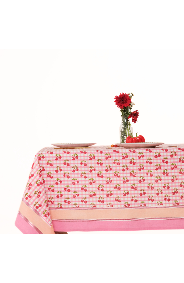 Inner Child Cherry Blockprint Tablecloth, Main, color, 60X90