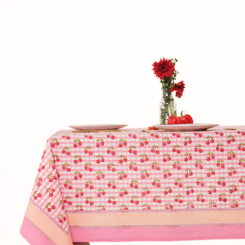 Cherry Blockprint Tablecloth