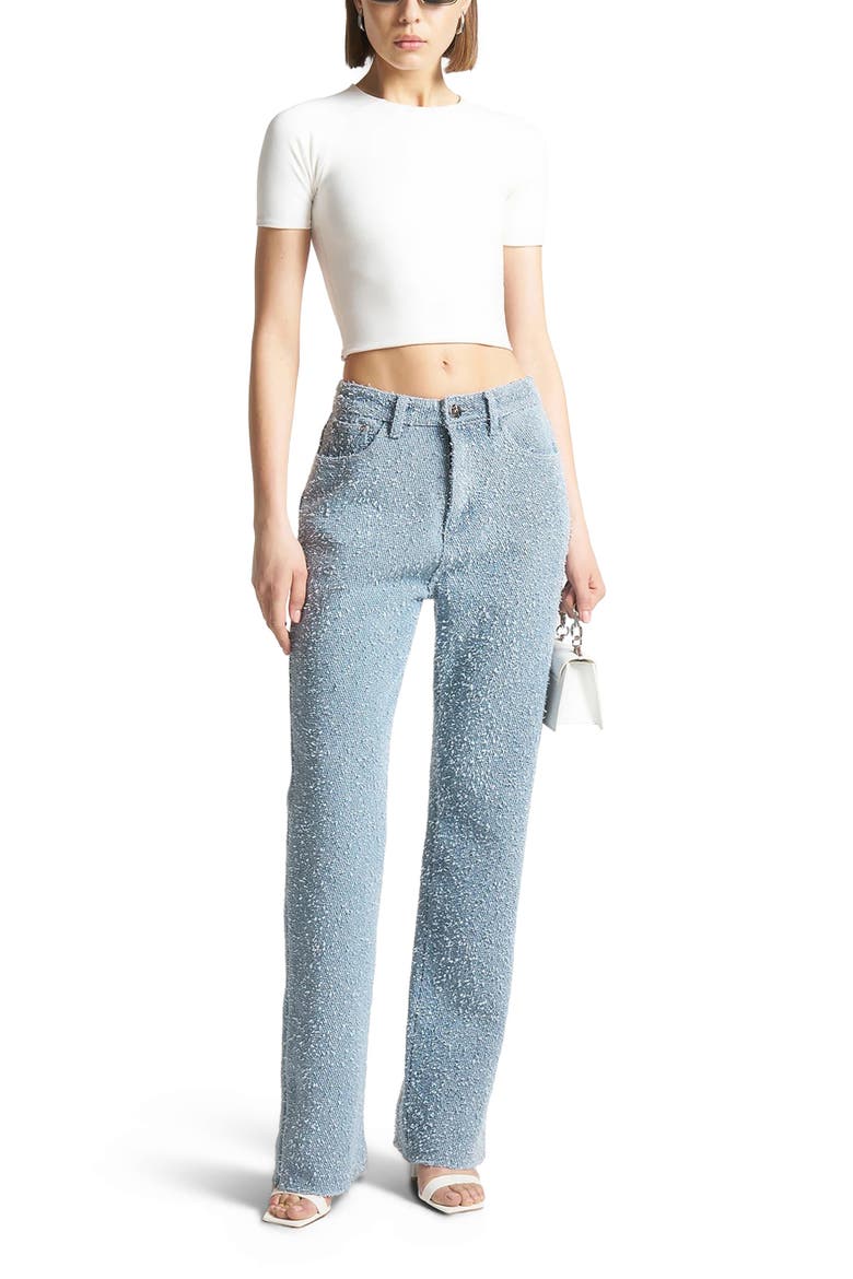 Sara Boucle Straight Leg Jeans, Alternate, color, Light Blue