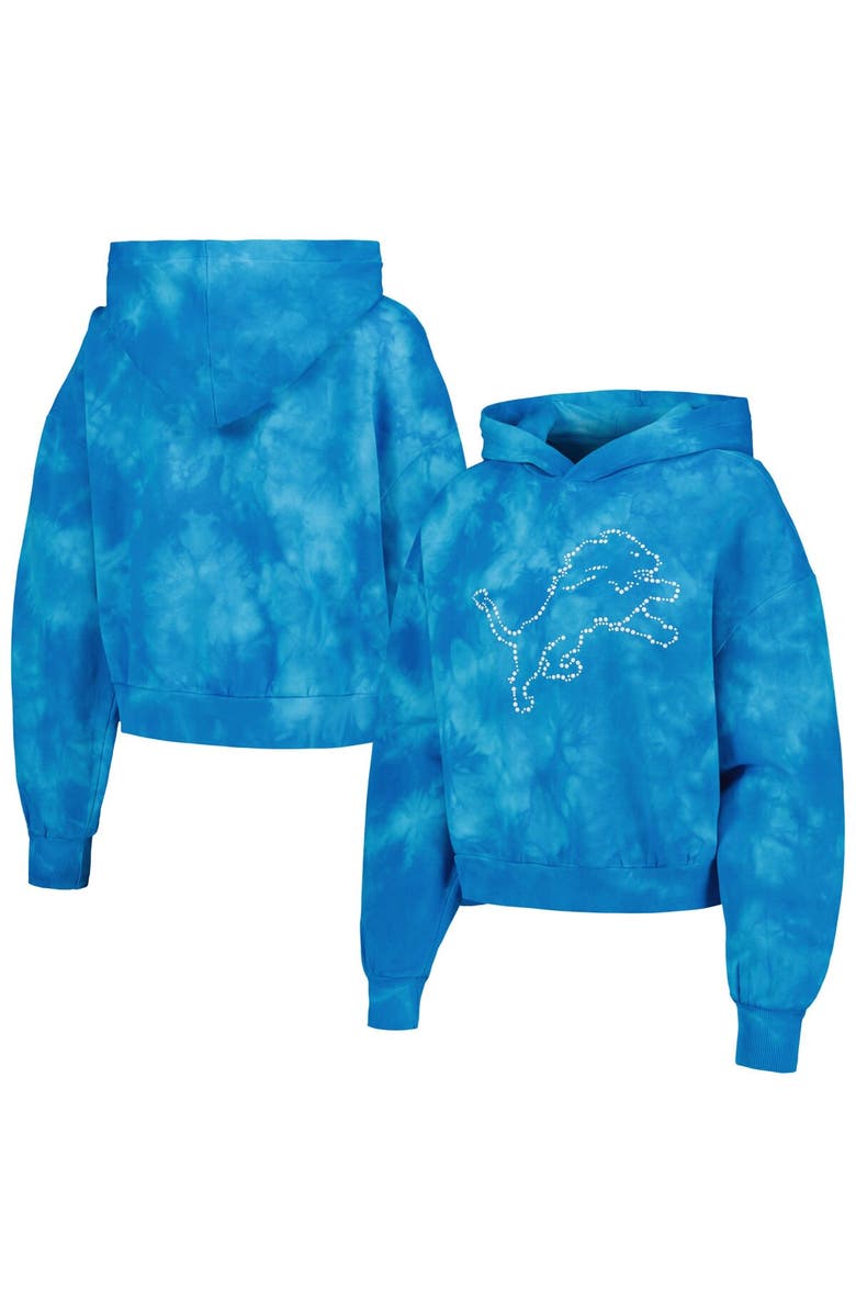 THE WILD COLLECTIVE Women's The Wild Collective Blue Detroit Lions Tie-Dye Cropped Pullover Hoodie, Alternate, color,