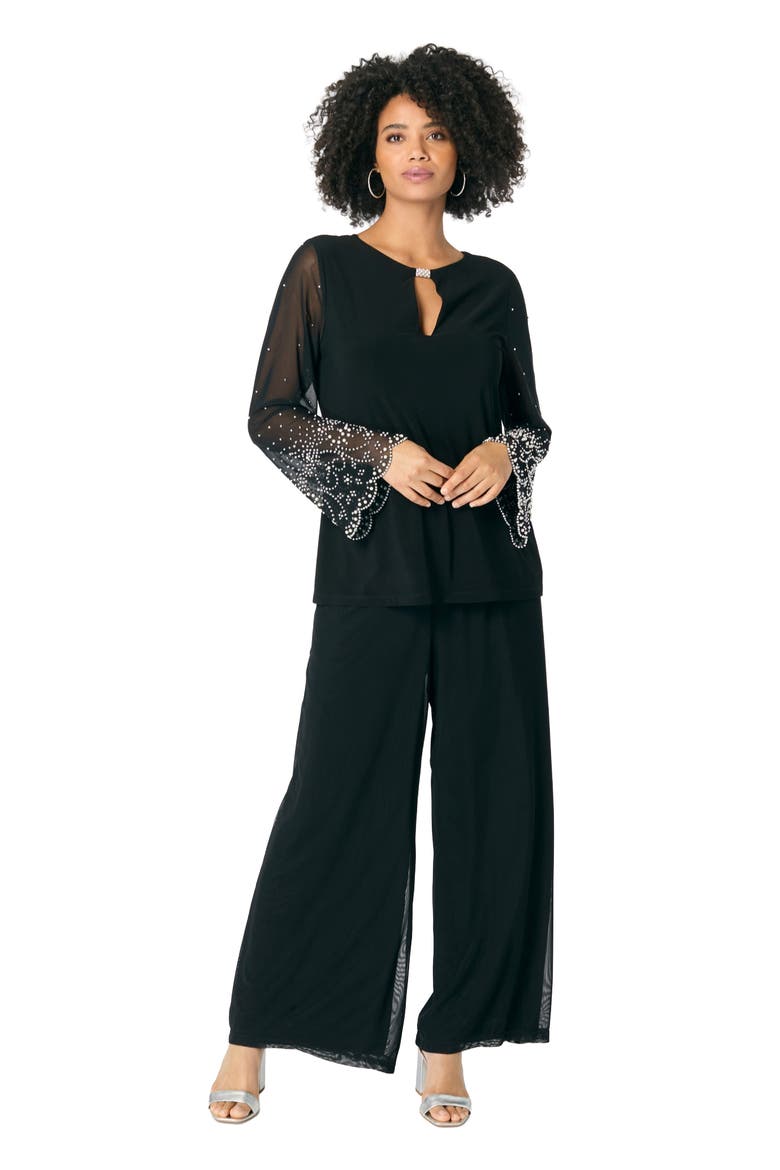 Mesh Overlay Embellished Top, Main, color, BLACK