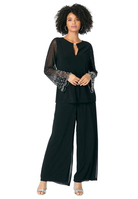 Mesh Overlay Embellished Top