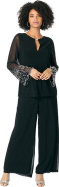 Roaman's Mesh Overlay Embellished Top