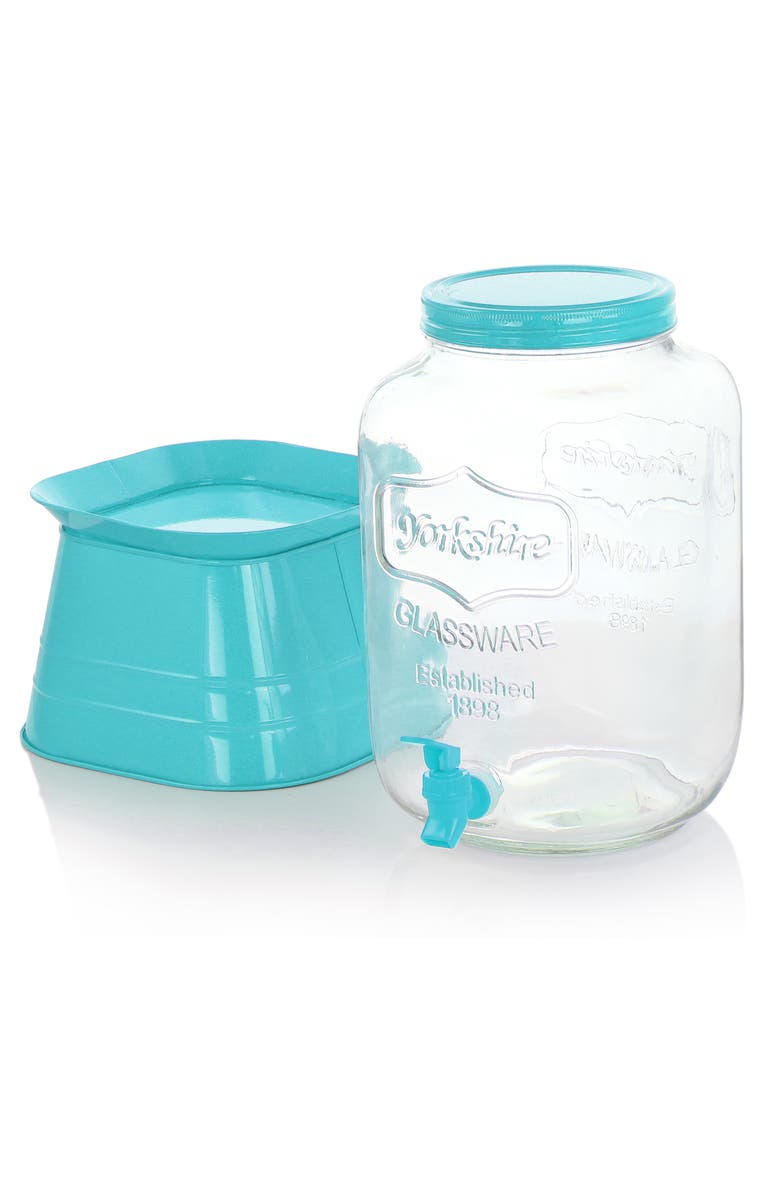 Gibson Home Chiara 2 Gallon Glass Mason Jar Dispenser with Metal Lid and Base, Alternate, color, Blue