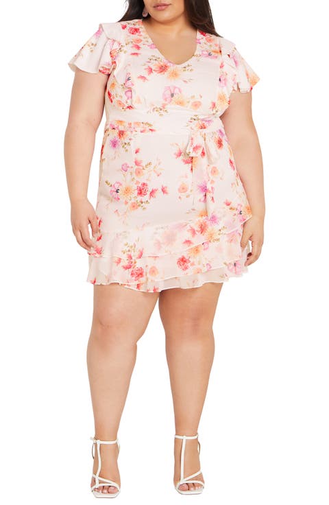 Serene Floral Tie Waist Minidress (Plus)