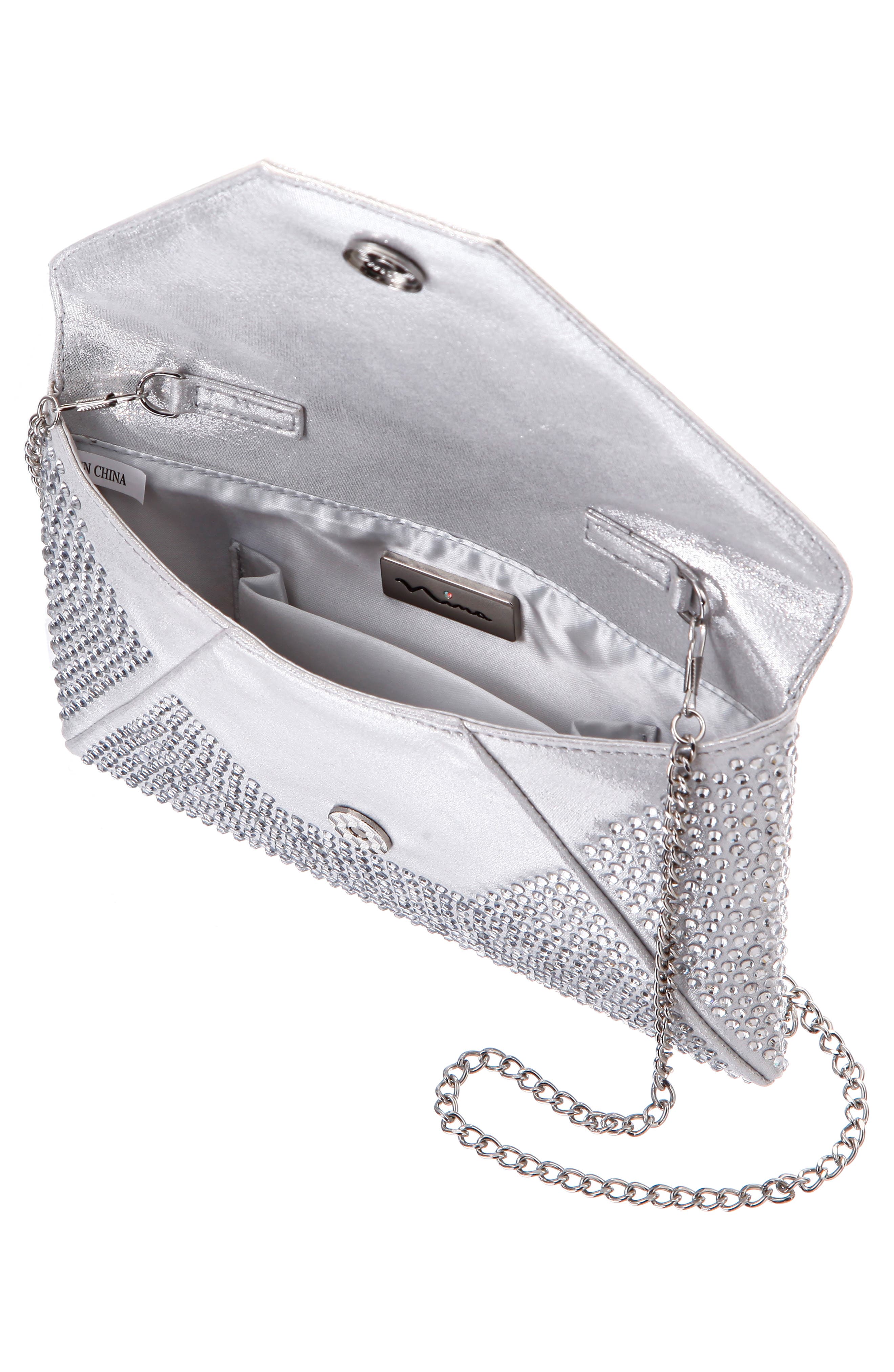 Nina Lorna Embellished Envelope Clutch, Alternate, color, Silver