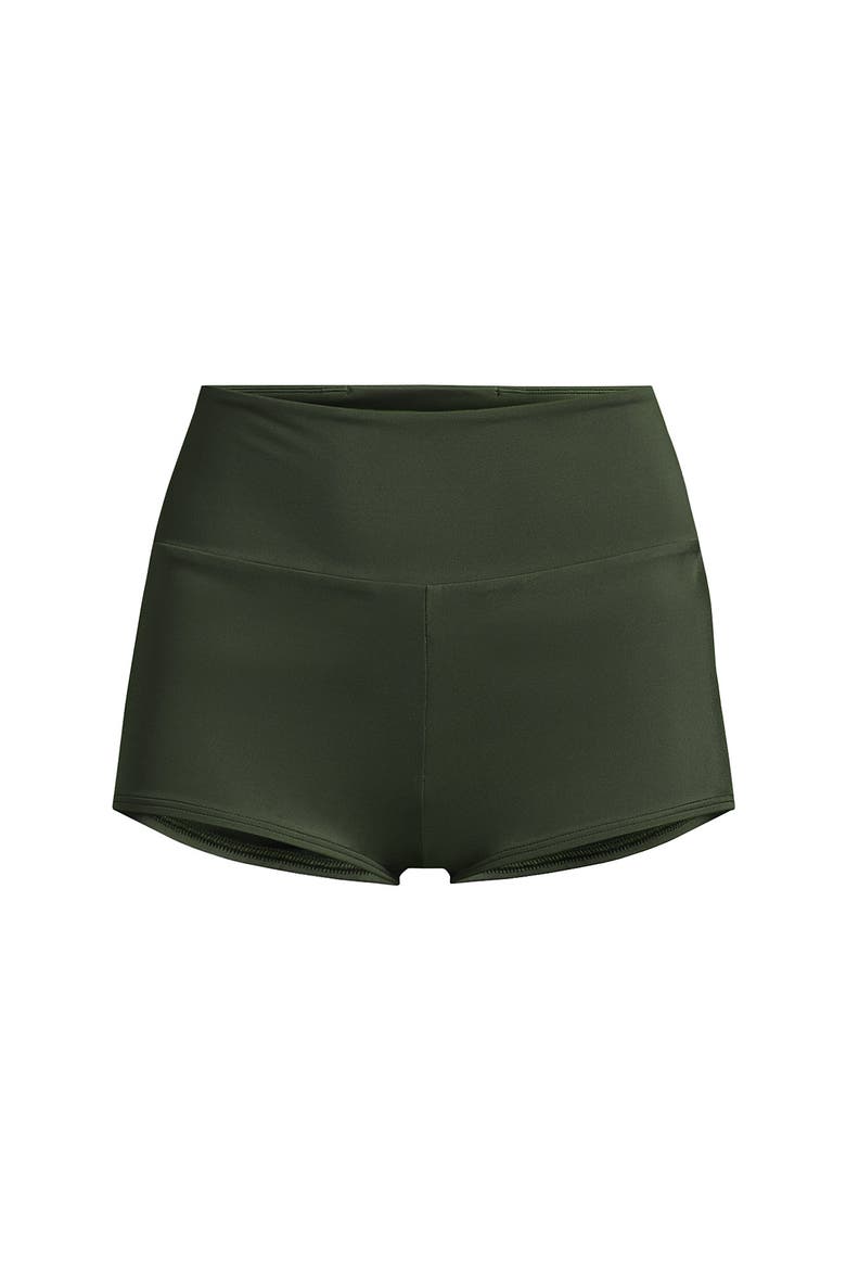 Tugless High Waisted Swim Boy Shorts, Alternate, color, Rich Olive Green
