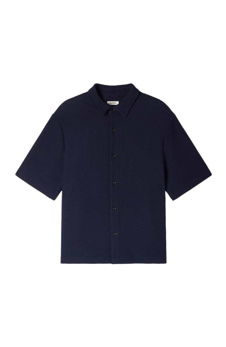 SANDRO Textured shark collar shirt, Alternate, color, Navy Blue